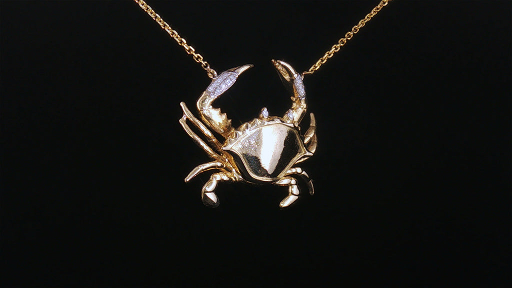14K Yellow Gold Articulated Diamond-Tipped Crab Pendant