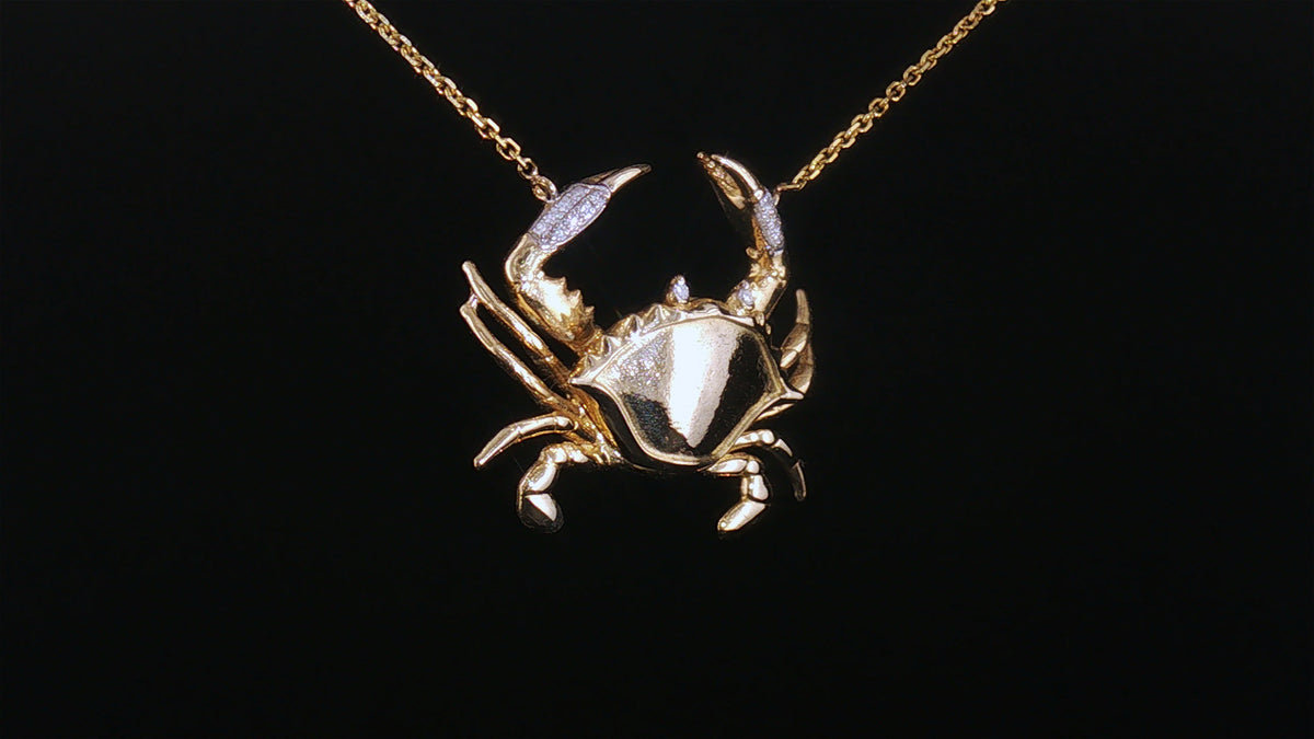 14K Yellow Gold Articulated Diamond-Tipped Crab Pendant