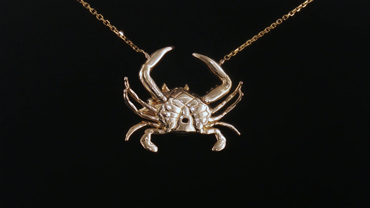 14K Yellow Gold Articulated Diamond-Tipped Crab Pendant