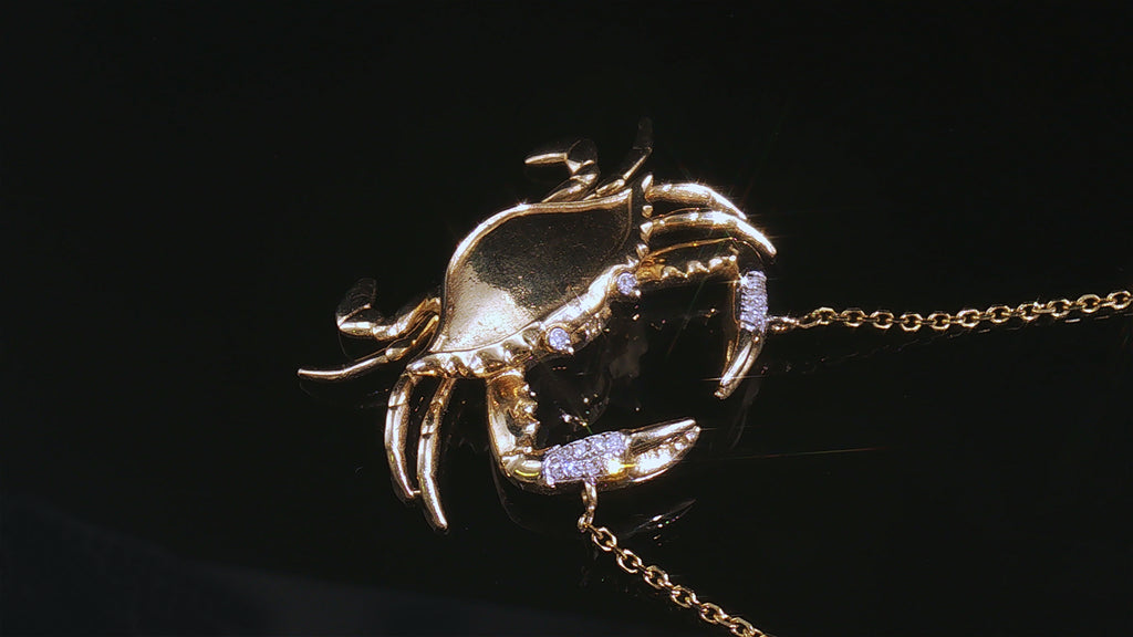 14K Yellow Gold Articulated Diamond-Tipped Crab Pendant
