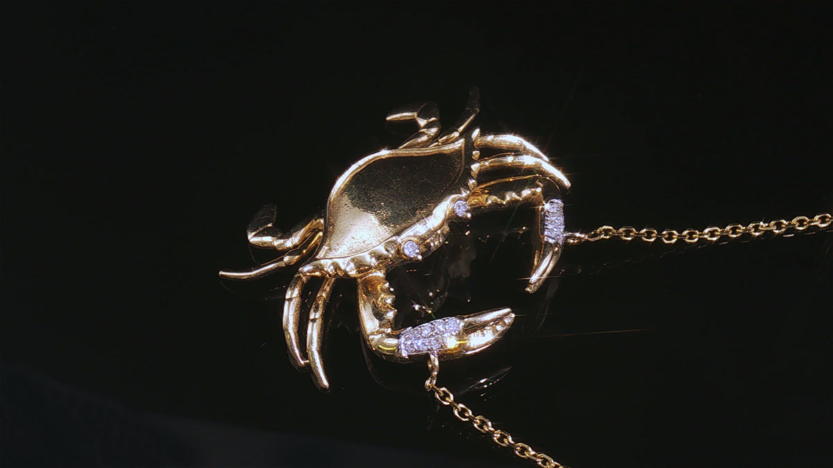 14K Yellow Gold Articulated Diamond-Tipped Crab Pendant