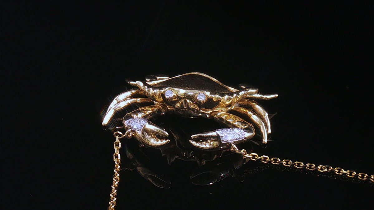14K Yellow Gold Articulated Diamond-Tipped Crab Pendant