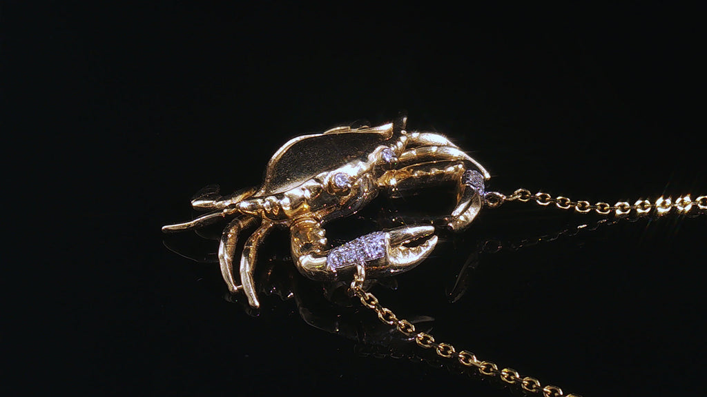 14K Yellow Gold Articulated Diamond-Tipped Crab Pendant