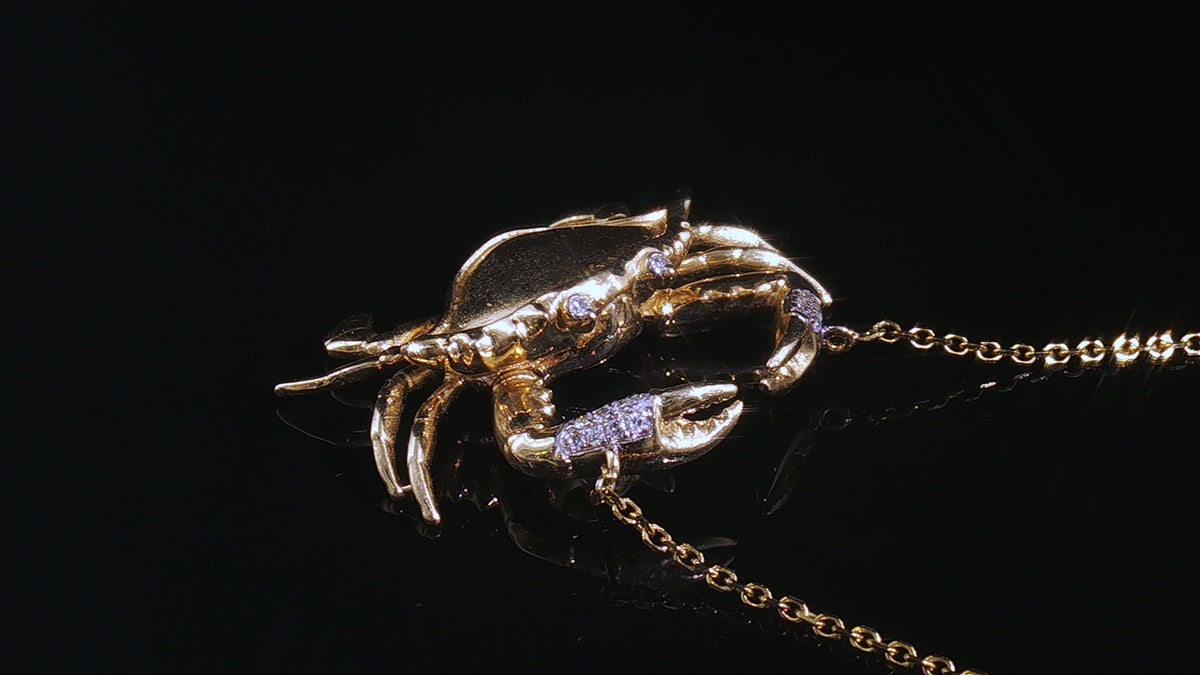 14K Yellow Gold Articulated Diamond-Tipped Crab Pendant