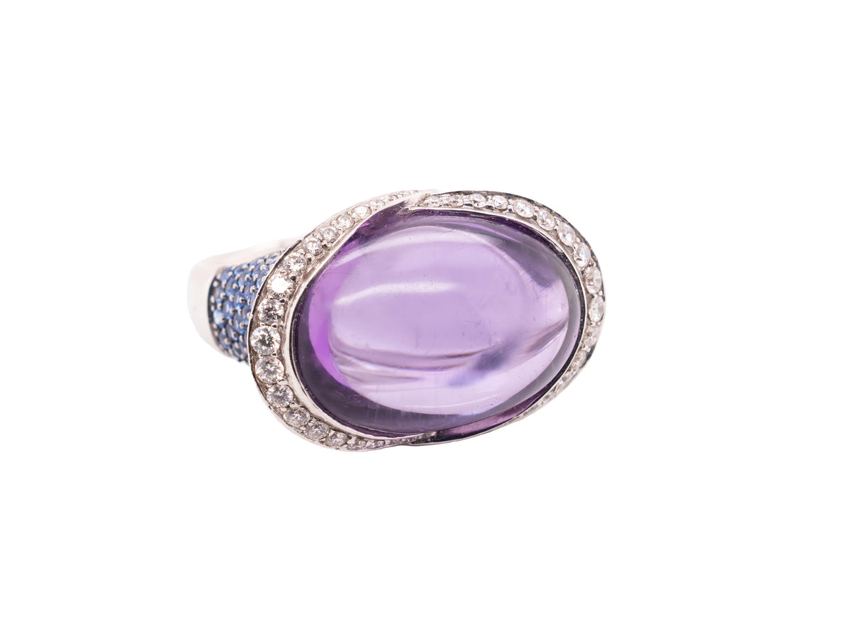 Cocktail Ring - 27.33 Carat Cabochon Amethyst Sapphire in 18K White Gold
