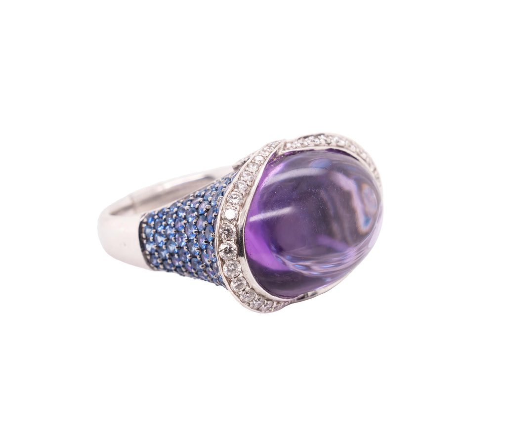 Cocktail Ring - 27.33 Carat Cabochon Amethyst Sapphire in 18K White Gold
