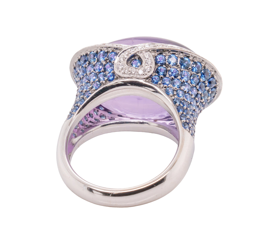 Cocktail Ring - 27.33 Carat Cabochon Amethyst Sapphire in 18K White Gold