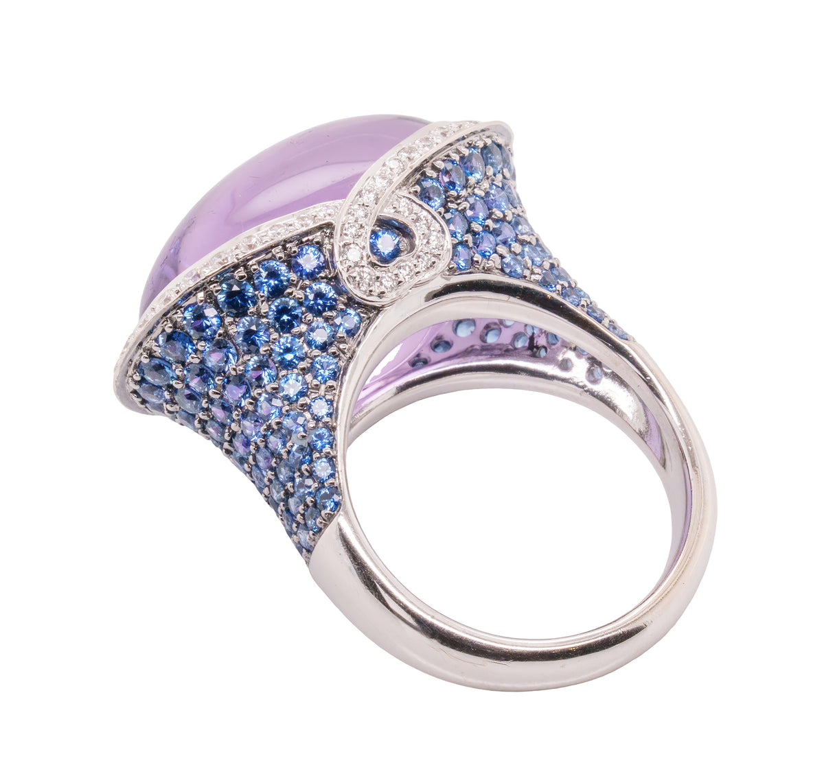 Cocktail Ring - 27.33 Carat Cabochon Amethyst Sapphire in 18K White Gold