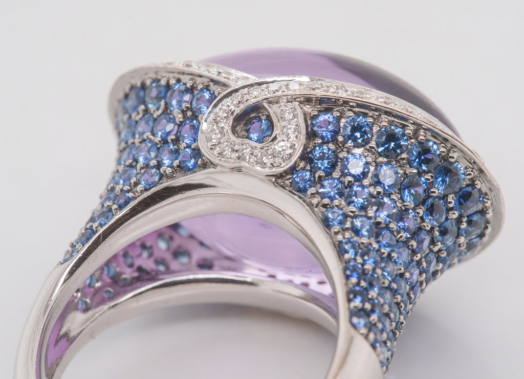 Cocktail Ring - 27.33 Carat Cabochon Amethyst Sapphire in 18K White Gold
