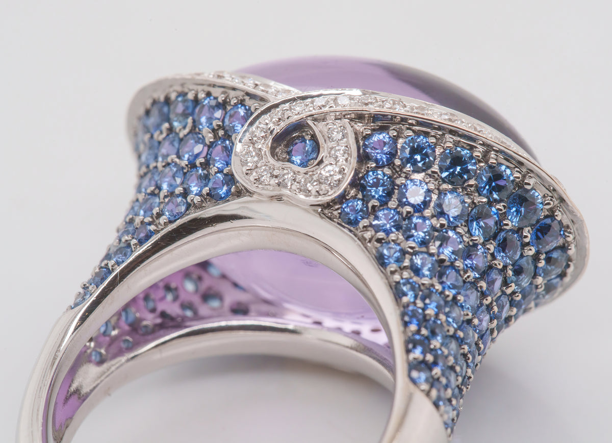 Cocktail Ring - 27.33 Carat Cabochon Amethyst Sapphire in 18K White Gold