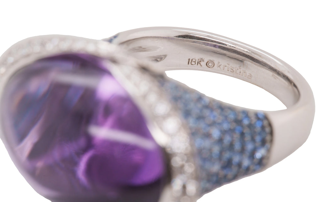 Cocktail Ring - 27.33 Carat Cabochon Amethyst Sapphire in 18K White Gold