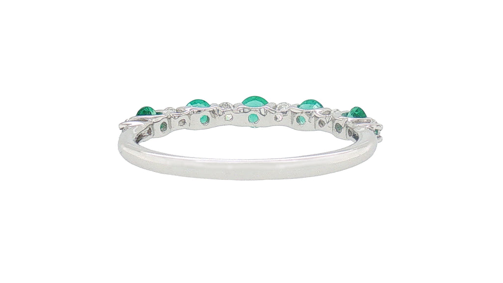 18K White Gold Emerald and Diamond Shared-Prong Stackable Band Ring