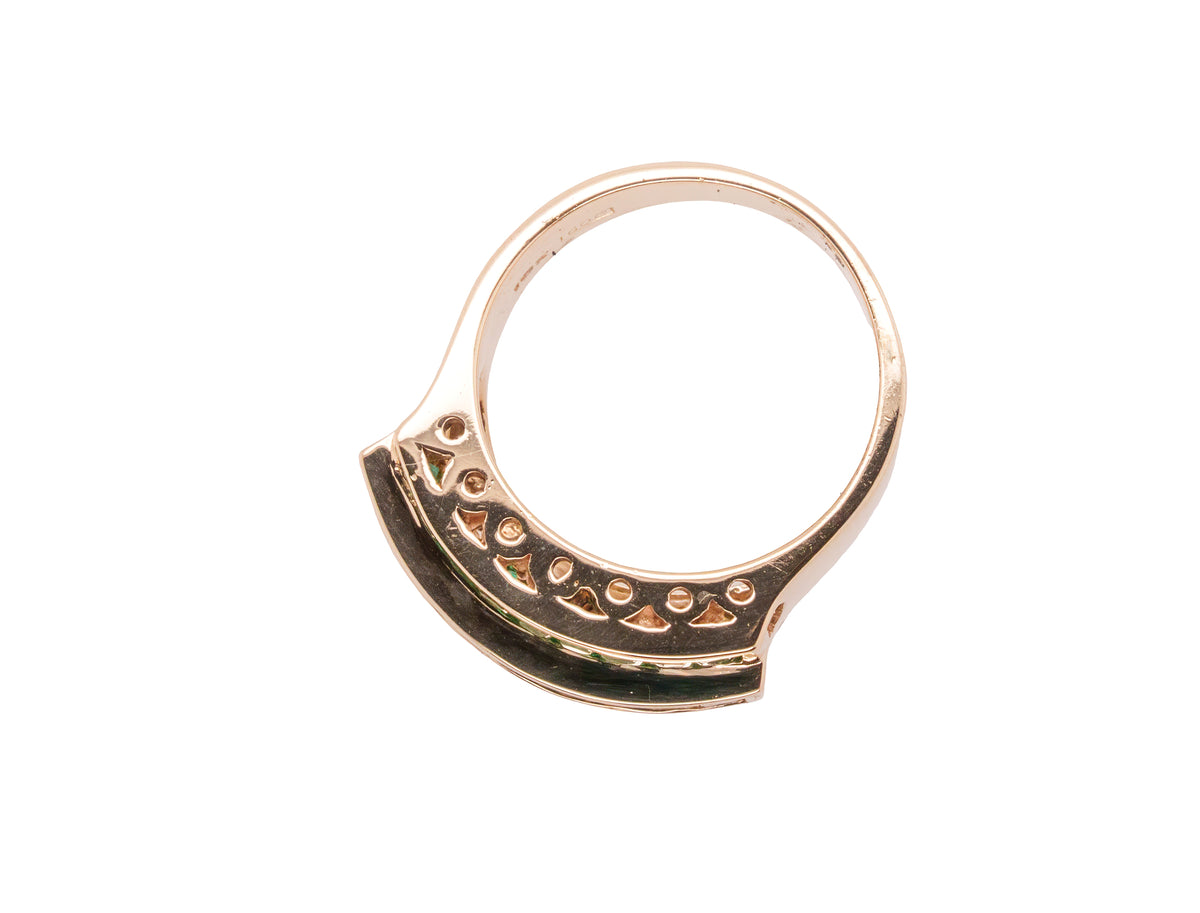 18K Yellow Gold Band Ring - 2.40 Carats of Princess Cut Emeralds and Channel Set Diamonds