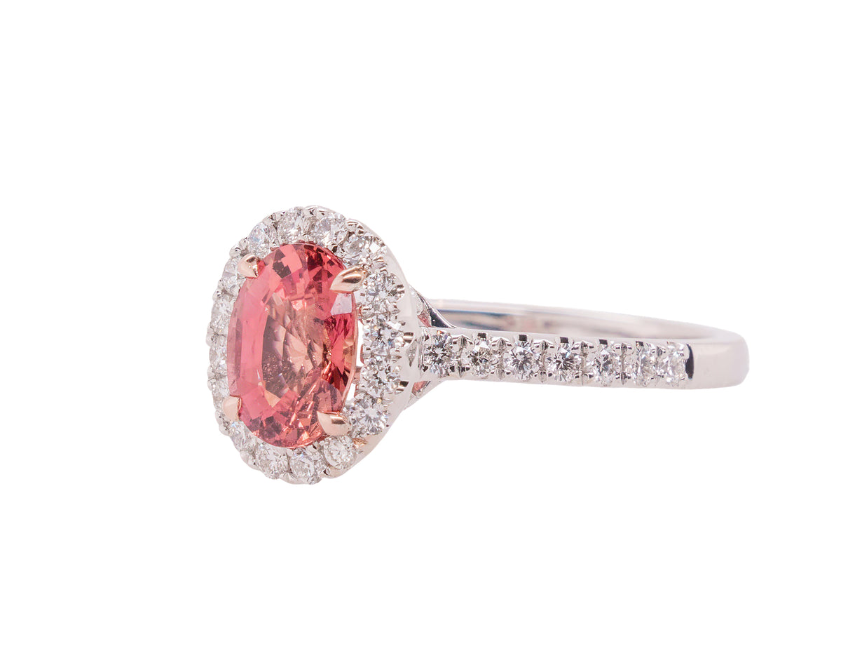 GIA Certified 1.32 Carat Unheated Madagascar Orange Sapphire Diamond Ring