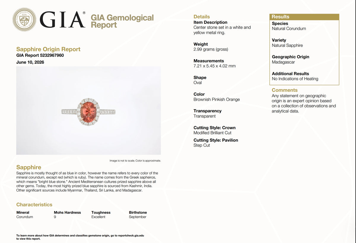 GIA Certified 1.32 Carat Unheated Madagascar Orange Sapphire Diamond Ring