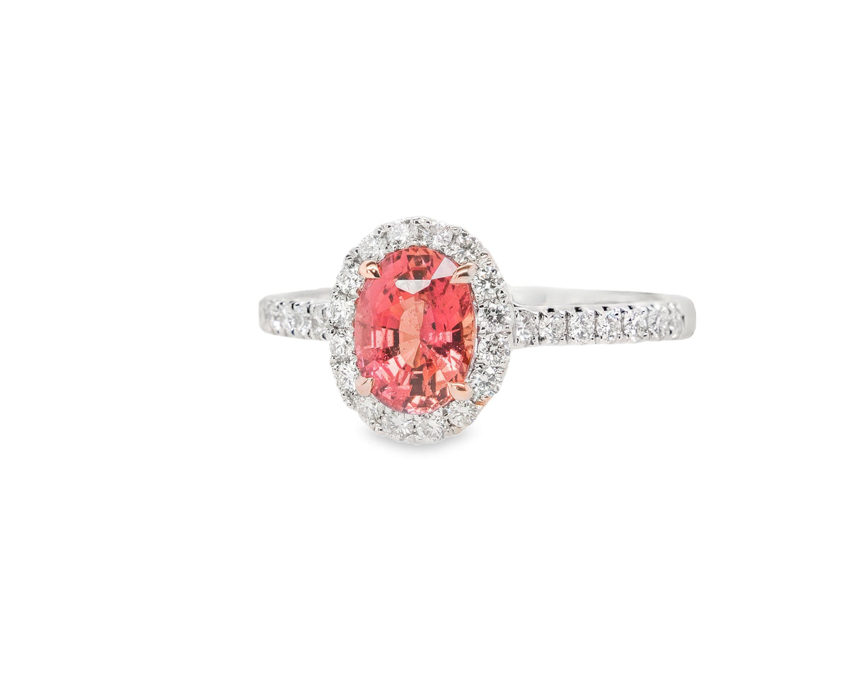 GIA Certified 1.32 Carat Unheated Madagascar Orange Sapphire Diamond Ring