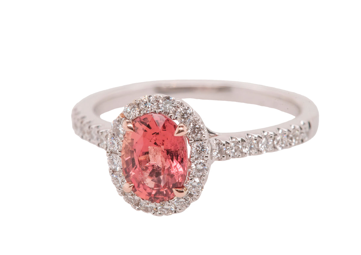 GIA Certified 1.32 Carat Unheated Madagascar Orange Sapphire Diamond Ring
