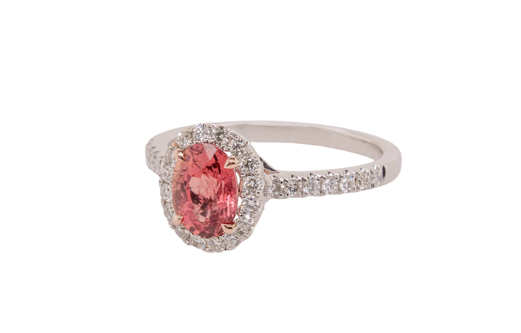 GIA Certified 1.32 Carat Unheated Madagascar Orange Sapphire Diamond Ring