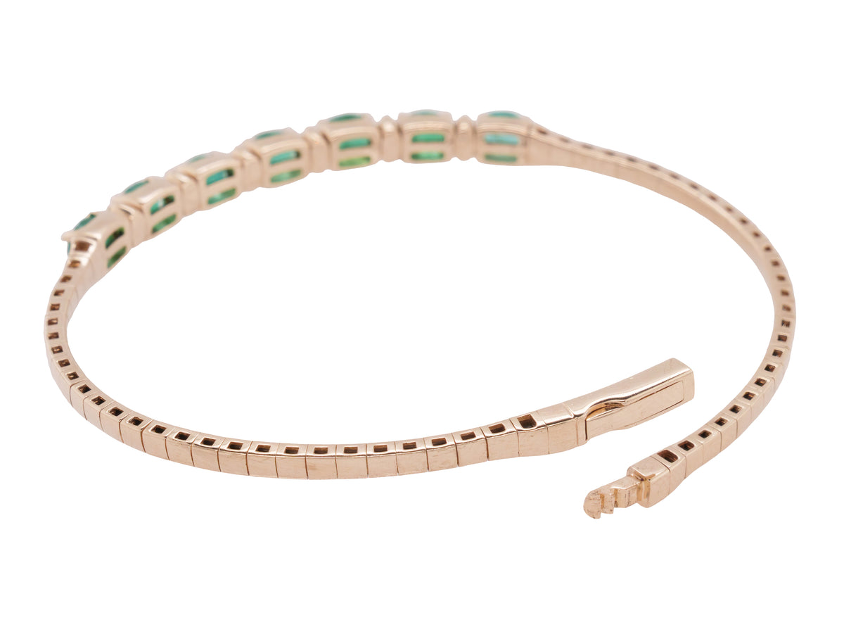Flexible Emerald Diamond Tennis-Style Bangle Bracelet in 14K Yellow Gold