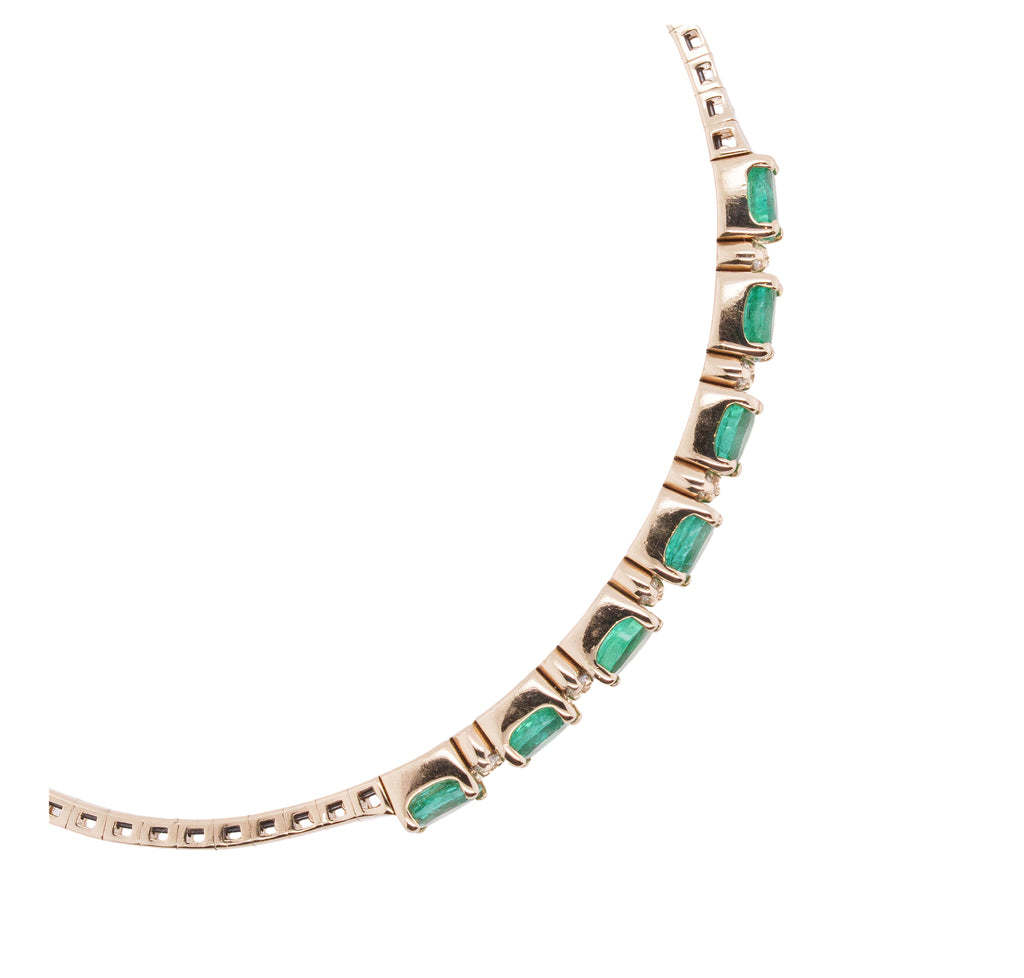 Flexible Emerald Diamond Tennis-Style Bangle Bracelet in 14K Yellow Gold