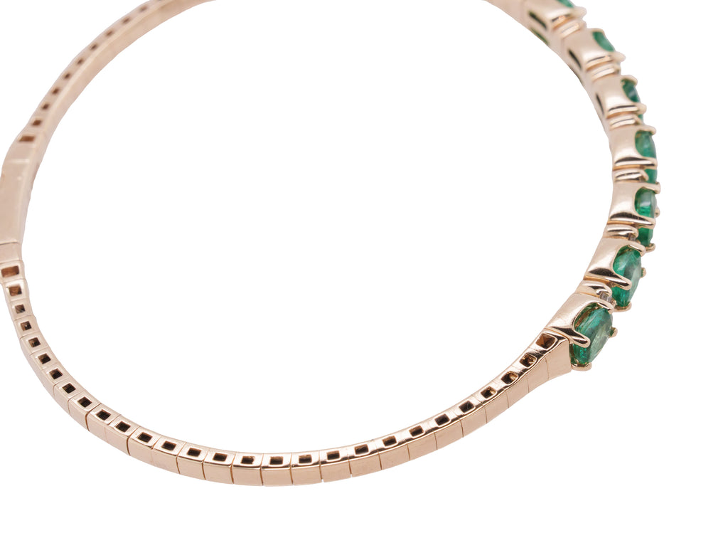 Flexible Emerald Diamond Tennis-Style Bangle Bracelet in 14K Yellow Gold