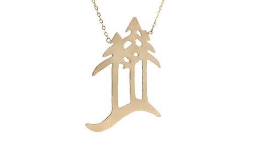 14K Yellow Gold Money Hill Signature Pine Tree Necklace – 18 Inch