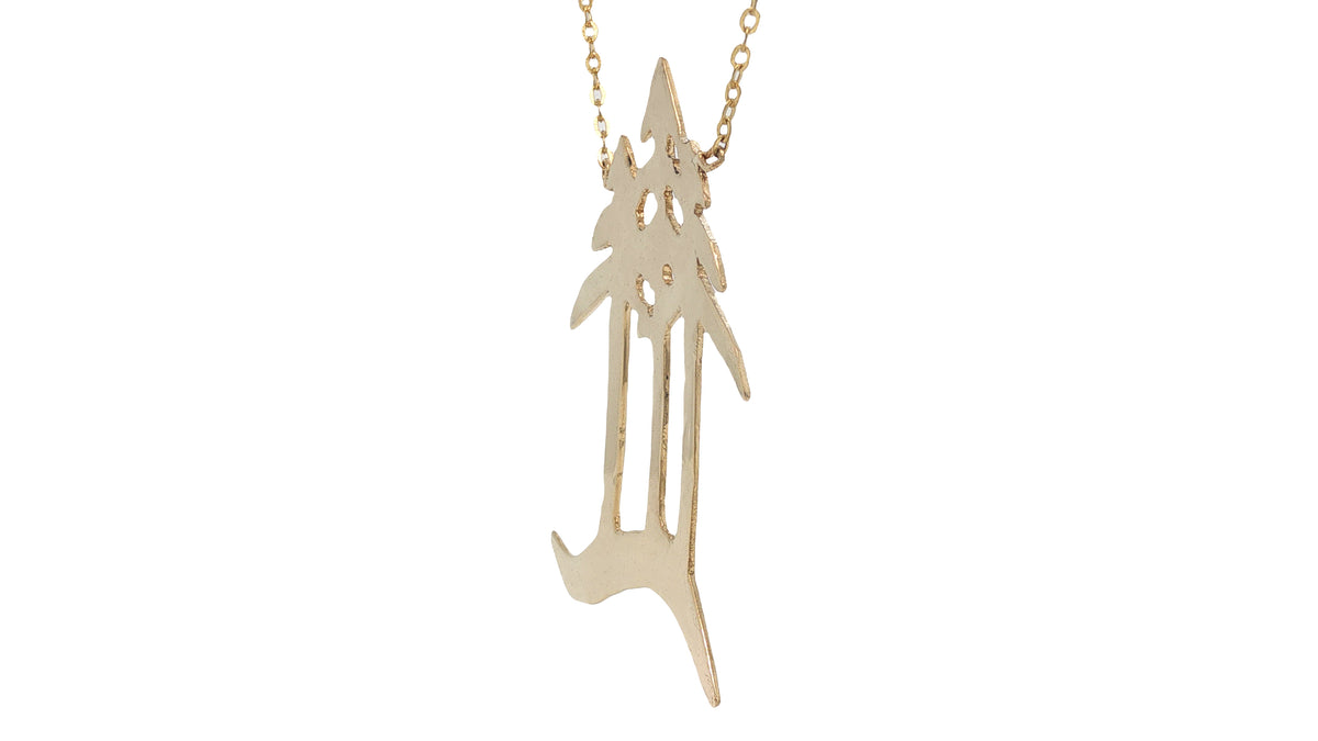 14K Yellow Gold Money Hill Signature Pine Tree Necklace – 18 Inch
