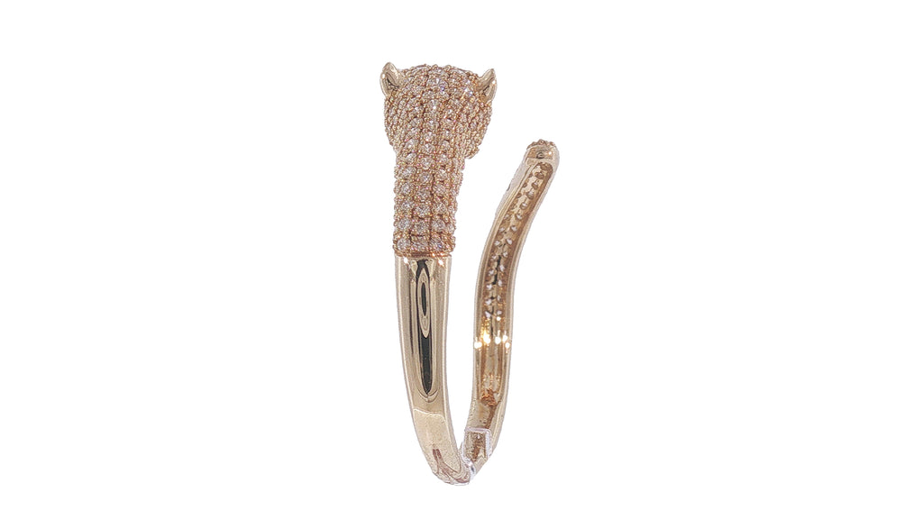 14K Yellow Gold Diamond Pavé Panther Ring with Emerald Eyes, .50ct
