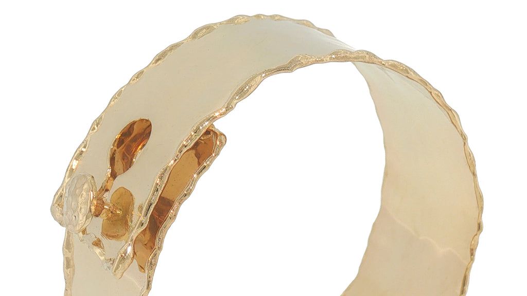 Handcrafted 14K Yellow Gold Wide Cuff Bangle Bracelet with Rolled Edges, 32.2 Grams