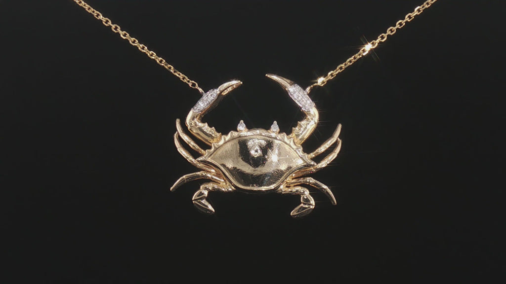 14K Yellow Gold Articulated Diamond-Tipped Crab Pendant