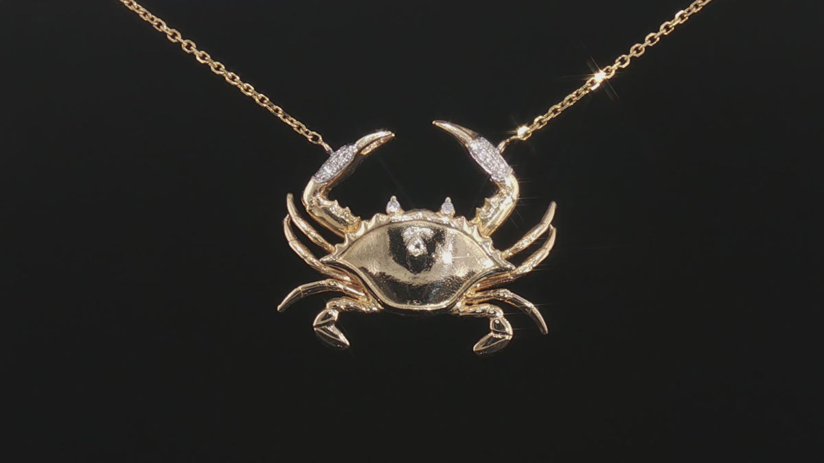 14K Yellow Gold Articulated Diamond-Tipped Crab Pendant