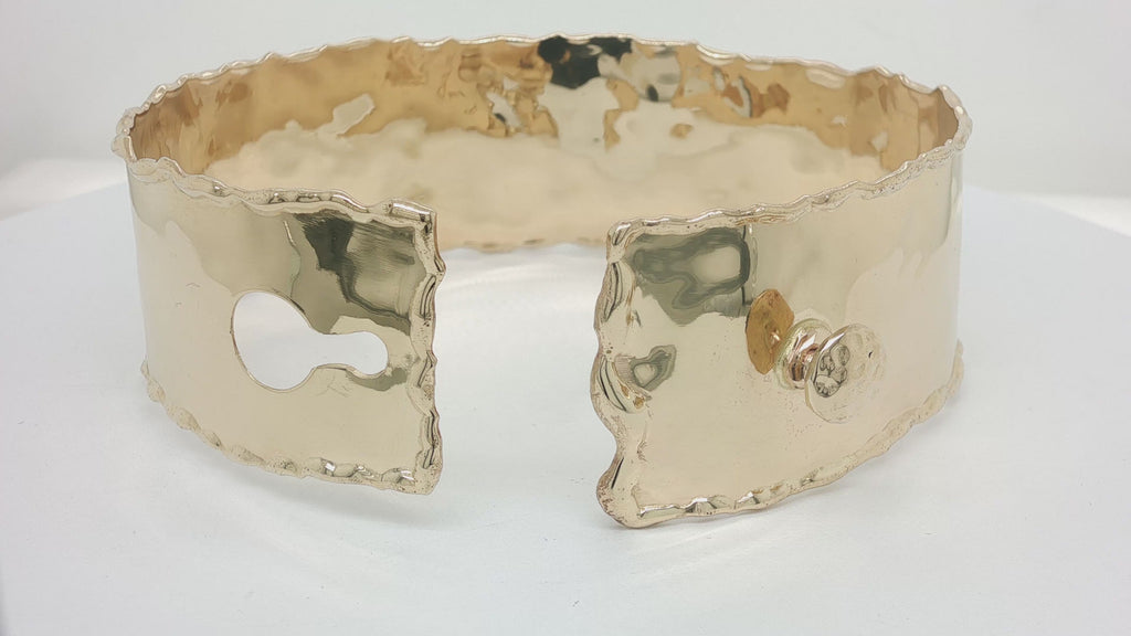 Handcrafted 14K Yellow Gold Wide Cuff Bangle Bracelet with Rolled Edges, 32.2 Grams