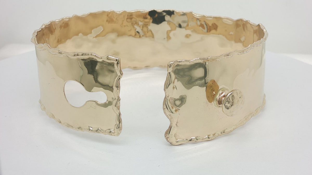 Handcrafted 14K Yellow Gold Wide Cuff Bangle Bracelet with Rolled Edges, 32.2 Grams