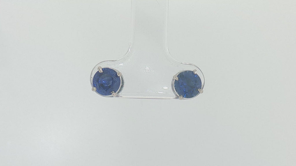 14K White Gold Round Blue Sapphire Stud Earrings, 1.00 Carat