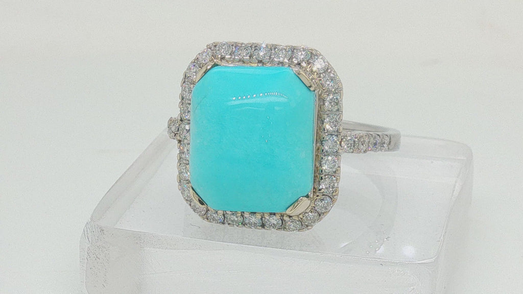 4.91 Carat Turquoise Diamond Halo Ring in 18K White Gold