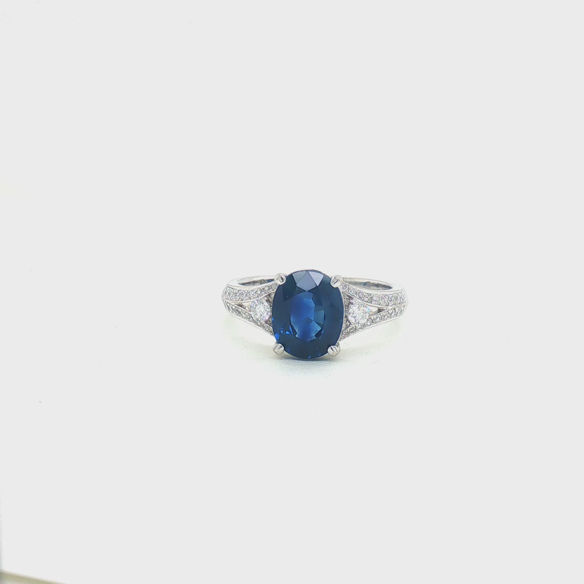 2.78 Carat Oval Blue Sapphire Diamond Engagement Style Ring